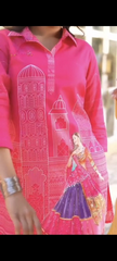 Women Pink Muslin Silk Ghoomer Co-Ord set
