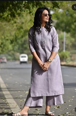 Women Light Purple Cotton Seasonal Kurta Pant set