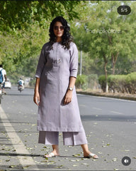 Women Light Purple Cotton Seasonal Kurta Pant set