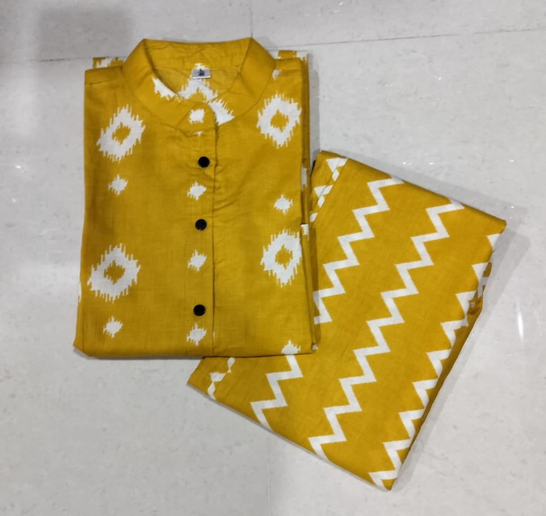 Women Yellow New Fashion Cotton Kurta Pant set
