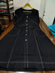 Women Black Cotton Thread work Middi Gown