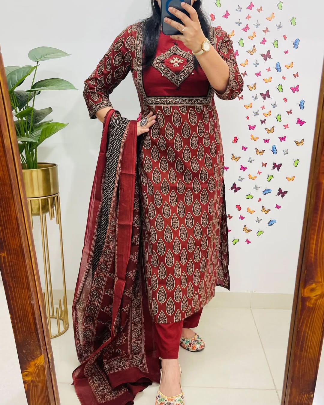 Women Red Premium Cotton Kurta Pant and Dupatta set