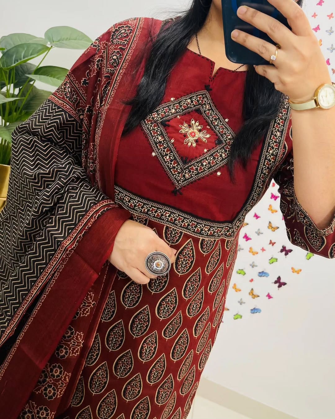Women Red Premium Cotton Kurta Pant and Dupatta set