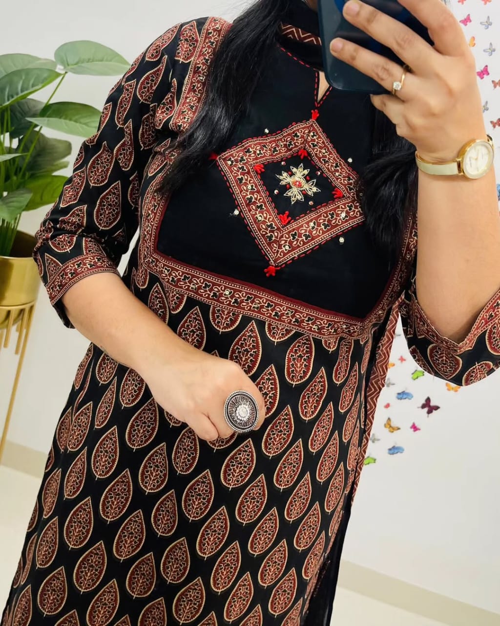 Women Black Premium Cotton Kurta Pant and Dupatta set
