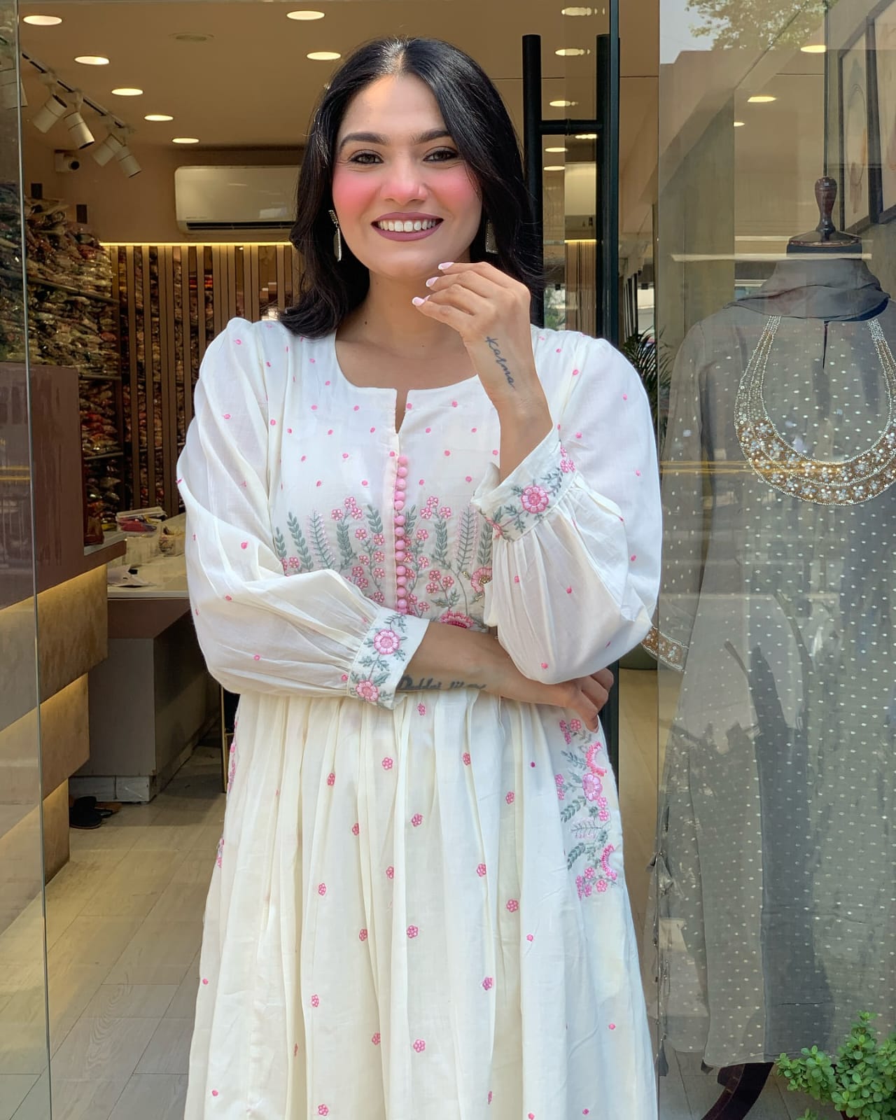 Women White Super Dyeing Cotton Embroidery Kurta Pant and Dupatta set