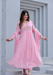 Women Pink Super Dyeing Cotton Embroidery Kurta Pant and Dupatta set