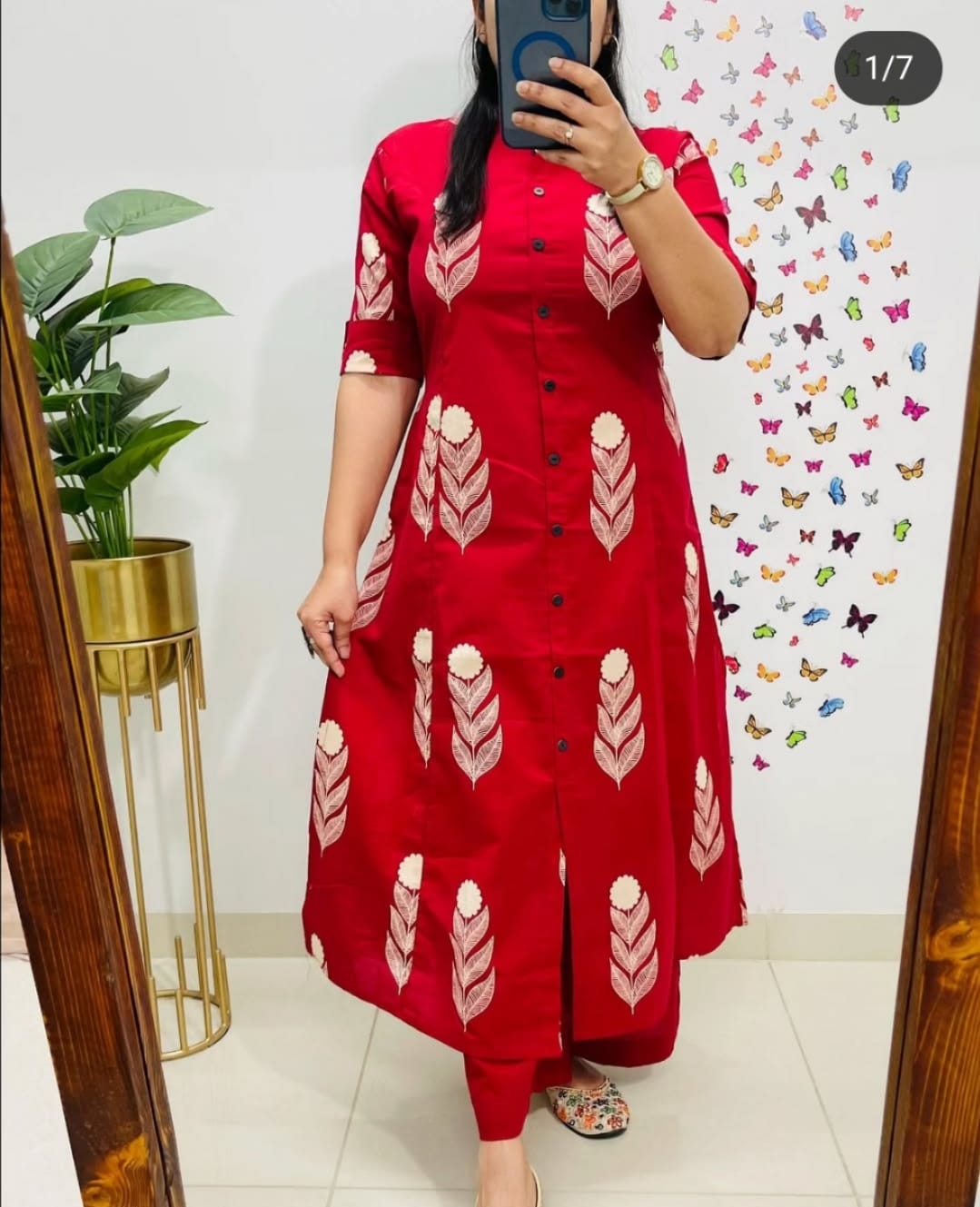 Women Red Cotton Kurta Pant set