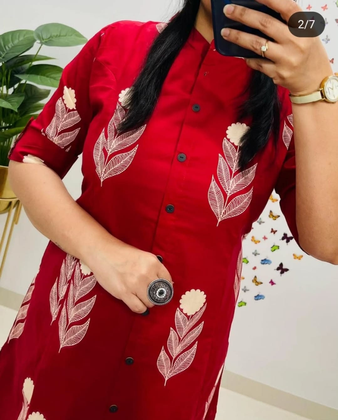 Women Red Cotton Kurta Pant set