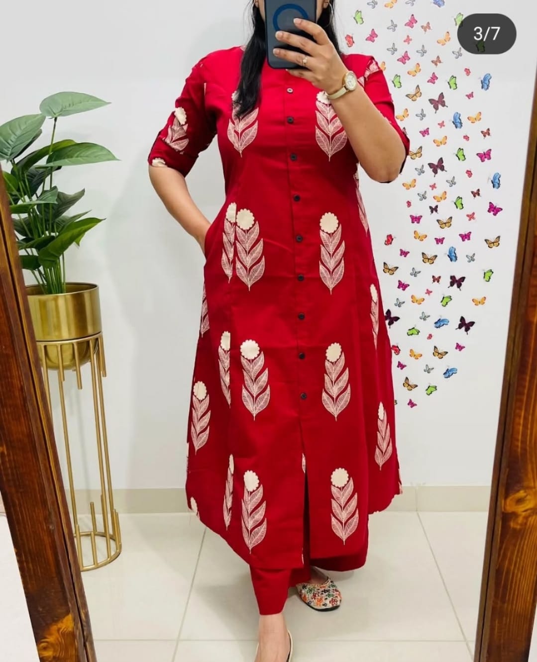Women Red Cotton Kurta Pant set