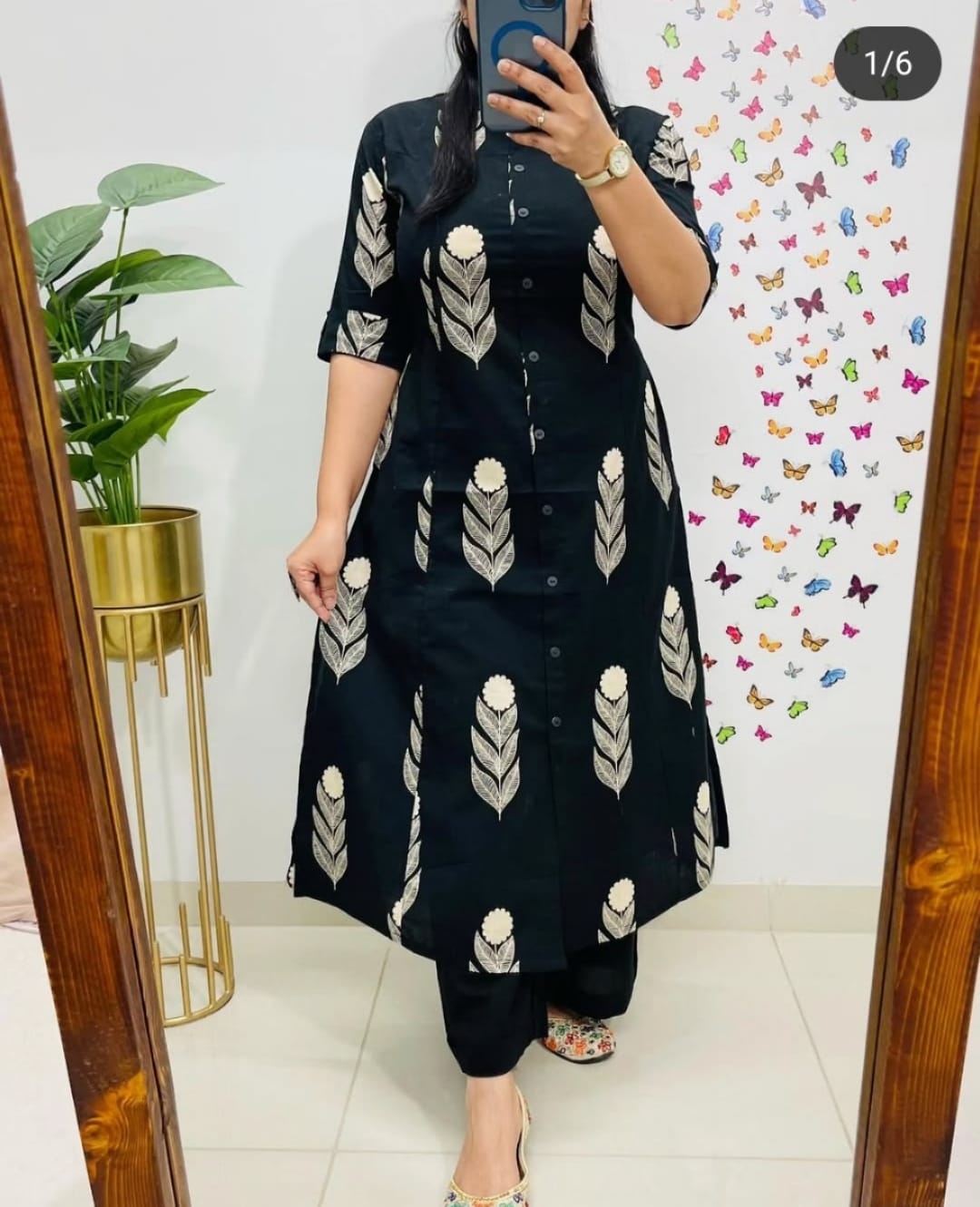 Women Black Cotton Kurta Pant set
