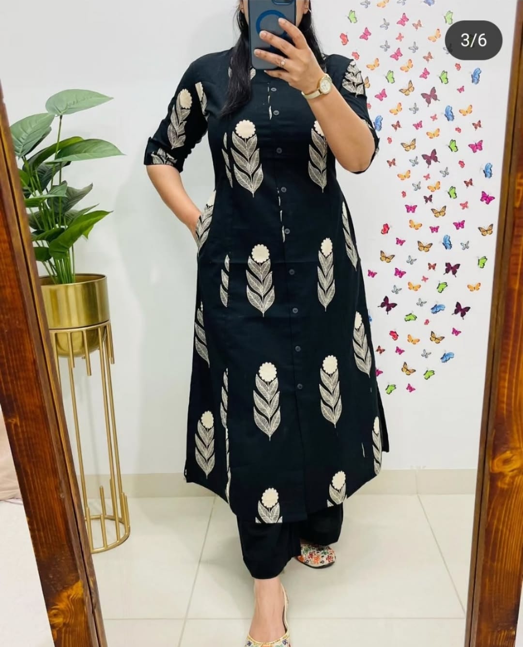 Women Black Cotton Kurta Pant set