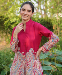 Women Red Lilan Cotton Co-Ord set