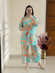 Women Sky Blue Lilan Cotton Co-Ord set