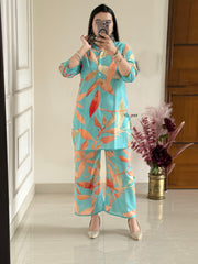 Women Sky Blue Lilan Cotton Co-Ord set