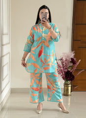 Women Sky Blue Lilan Cotton Co-Ord set