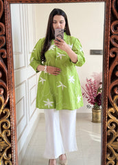 Women Green Cotton Star Embroidery Co-Ord set