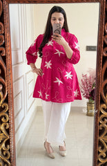 Women Pink Cotton Star Embroidery Co-Ord set