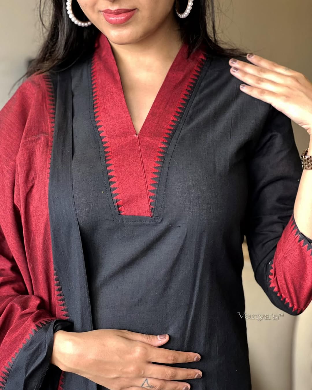 Premium South Cotton Black Kurta Pant and Dupatta set