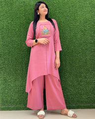 Women Pink Cotton Bunny Embroidery Co-Ord set