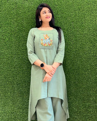 Women Green Cotton Bunny Embroidery Co-Ord set