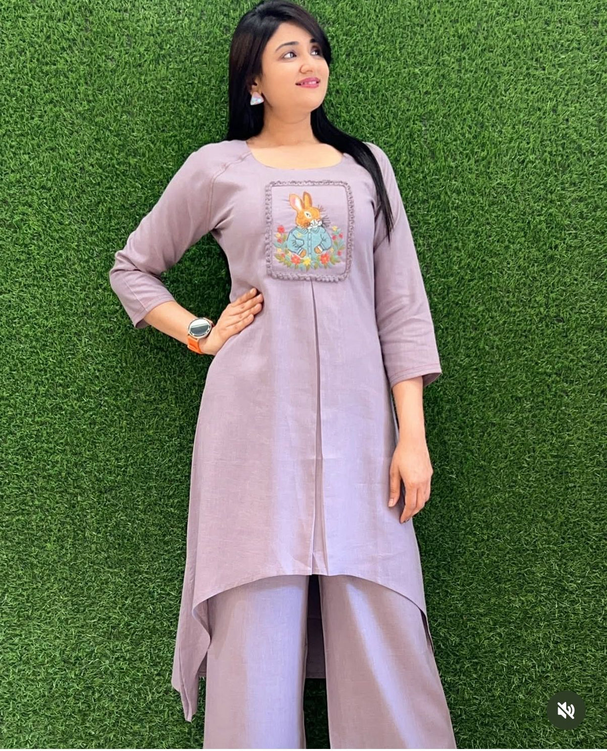 Women Grey Cotton Bunny Embroidery Co-Ord set