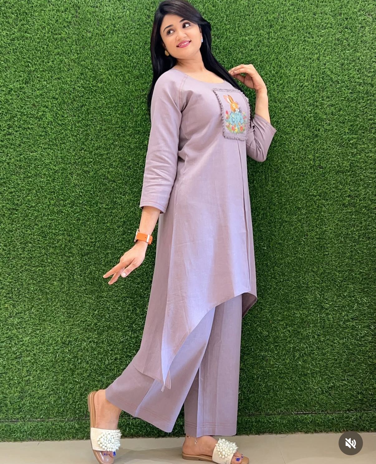 Women Grey Cotton Bunny Embroidery Co-Ord set