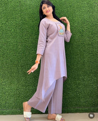 Women Grey Cotton Bunny Embroidery Co-Ord set