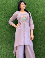 Women Grey Cotton Bunny Embroidery Co-Ord set
