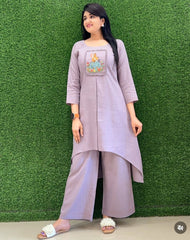 Women Grey Cotton Bunny Embroidery Co-Ord set