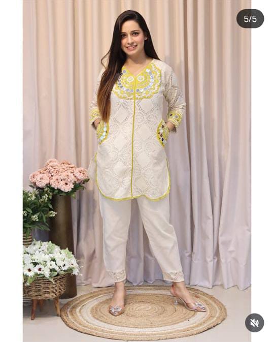 Women Yellow Cotton Shiffle Co-Ord set