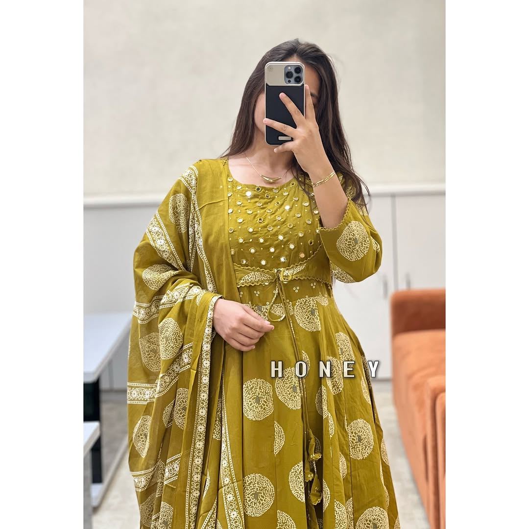 Women Arylide Yellow Cotton Shrug Pattern Kurta Pant and Dupatta set