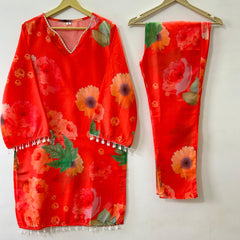 Women Saffron Cotton Appealing Co-Ord set