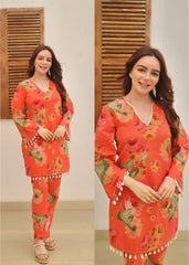 Women Saffron Cotton Appealing Co-Ord set