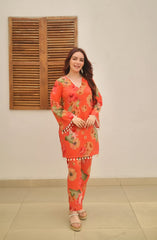 Women Saffron Cotton Appealing Co-Ord set