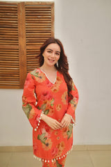 Women Saffron Cotton Appealing Co-Ord set