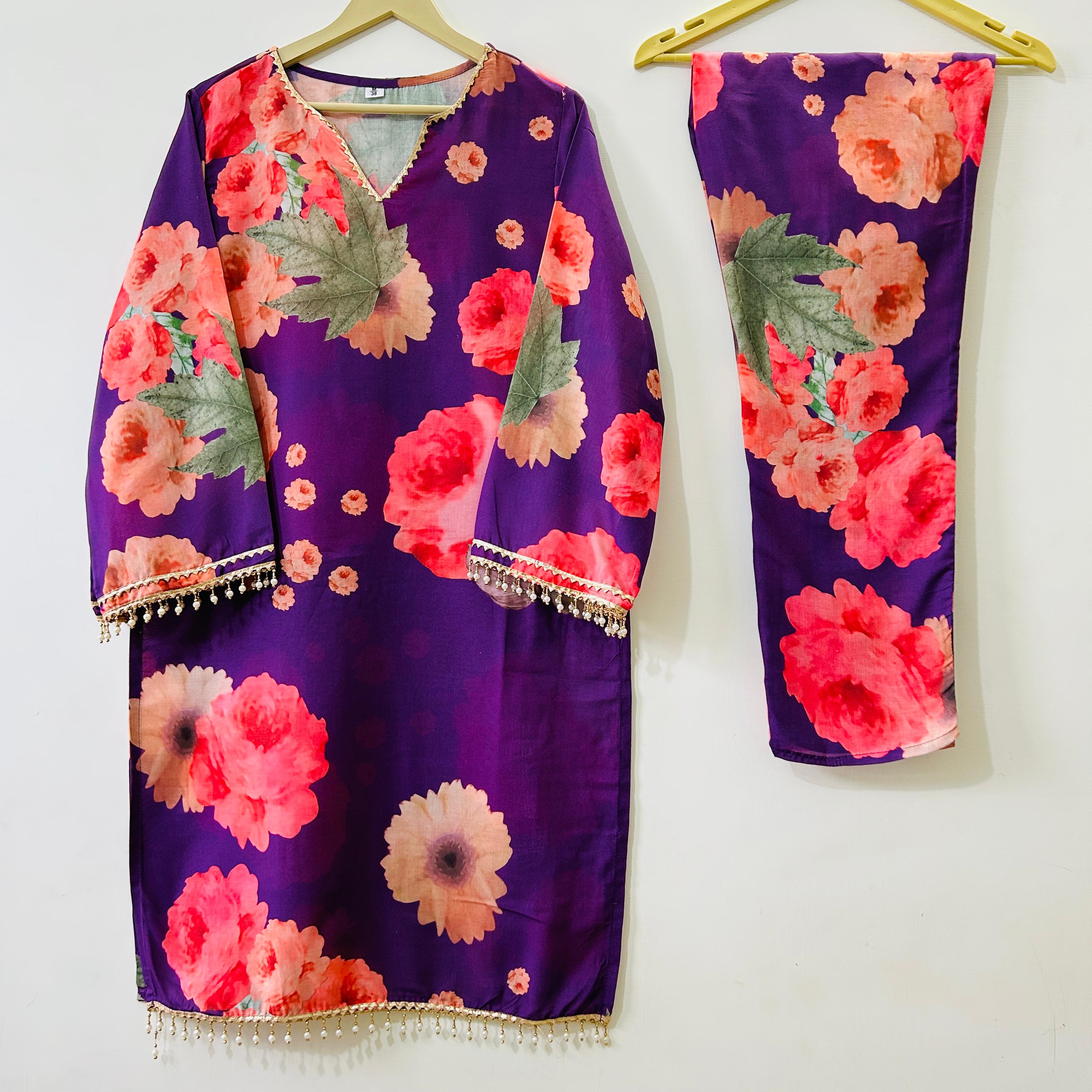 Women Purple Cotton Appealing Co-Ord set