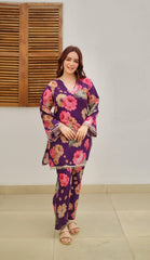 Women Purple Cotton Appealing Co-Ord set