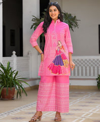 Women Pink Lilan Cotton Ghoomer Co-Ord set