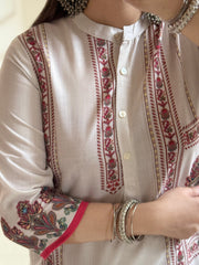 Women White Lilan Cotton Digital Print Co-Ord set
