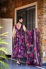 Women Purple Cotton Multicolor Kurta Pant and Dupatta set