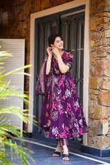 Women Purple Cotton Multicolor Kurta Pant and Dupatta set