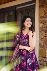 Women Purple Cotton Multicolor Kurta Pant and Dupatta set
