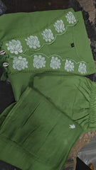 Women Green Cotton Embroidery GPO Lace Kurta Pant and Dupatta set