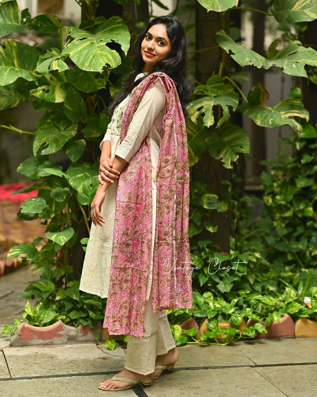 Women Cream Cotton Dobby Schiffli Kurta Pant and Kota Doria Dupatta set