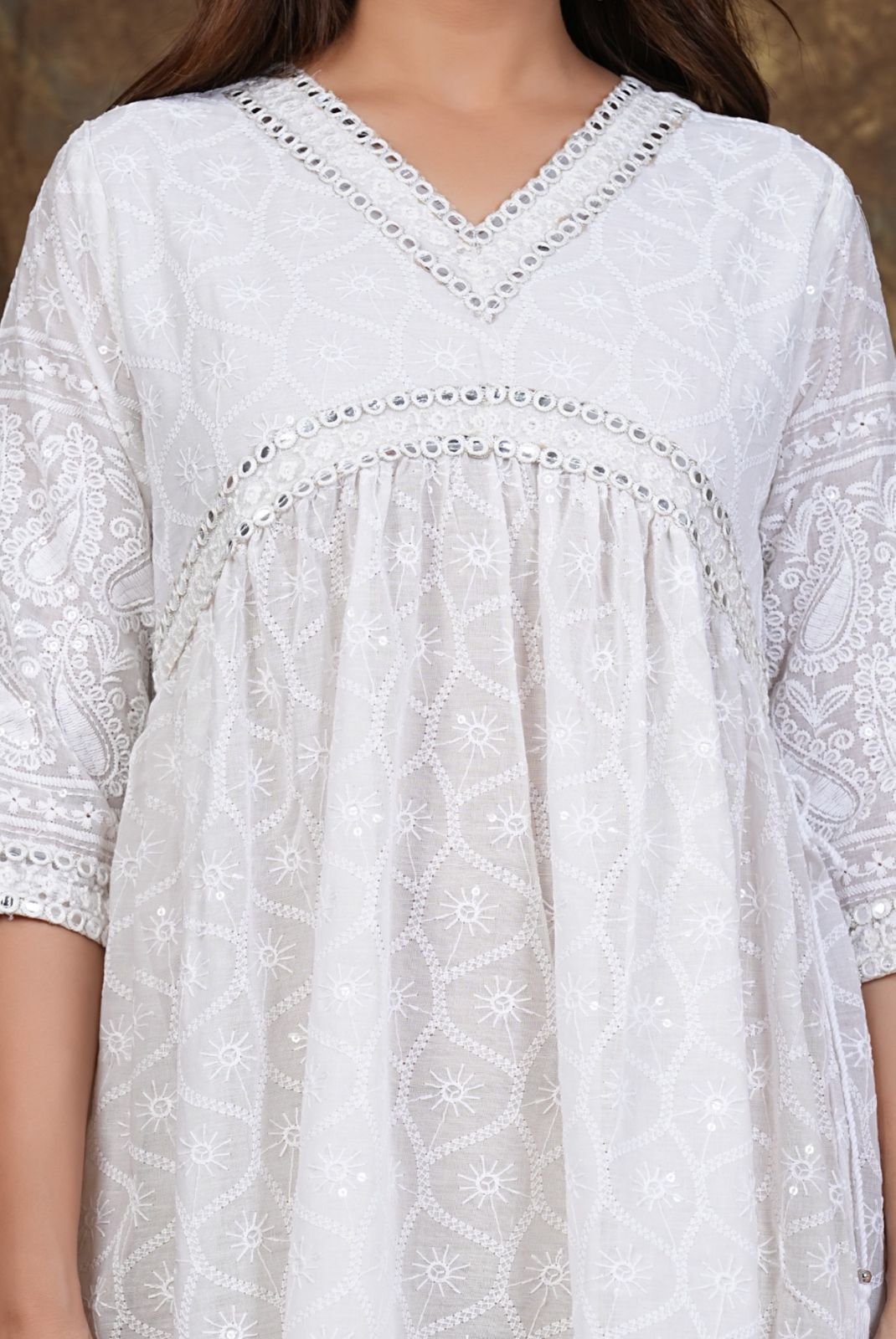 Women White Cotton Chikankari Gown