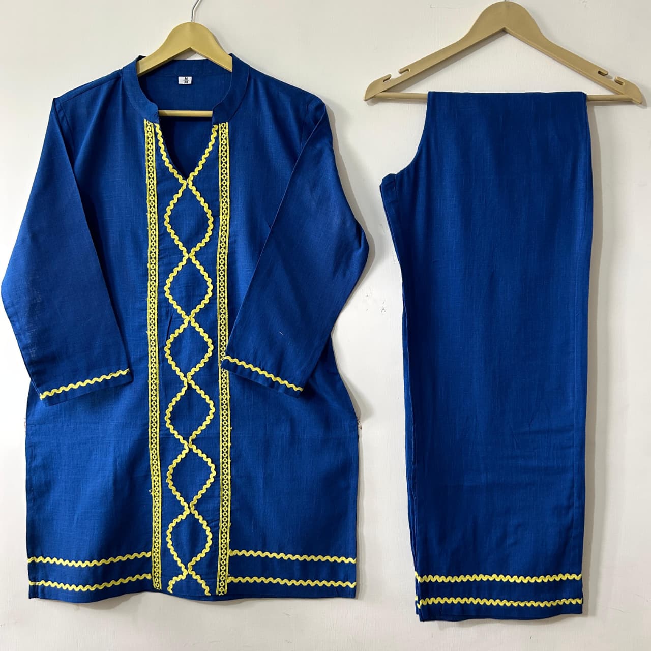 Women Blue Cotton Lace detailing Co-Ord set
