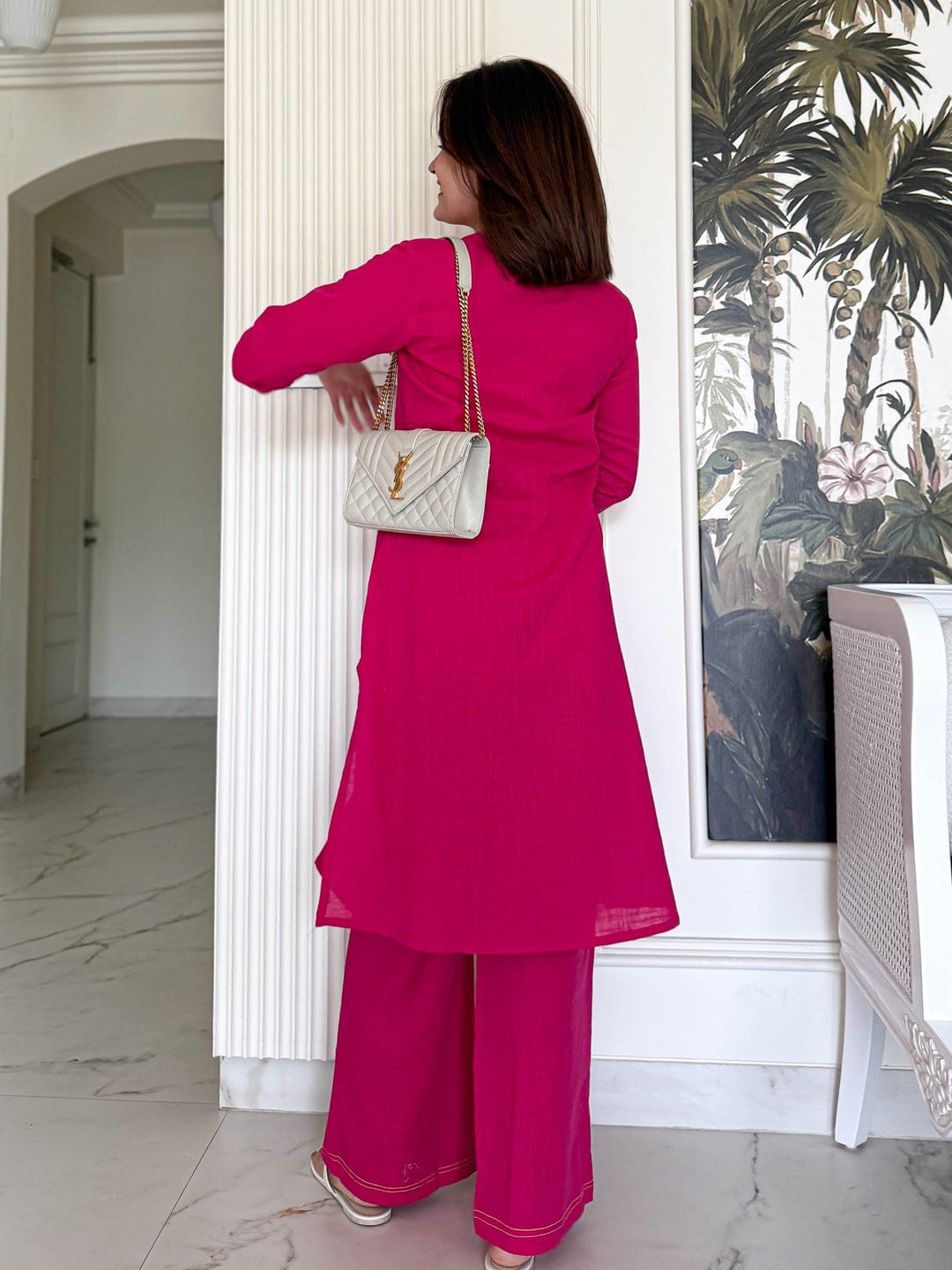 Women Pink Cotton Embroidery detailing Kurta Pant set
