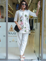 Women White Cotton Embroidery Co-Ord set
