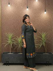 Women Black Cotton Neck Embroidery Kurta Pant and Dupatta set