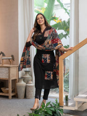 Women Black Cotton Original Patch Kurta Pant and Dupatta set